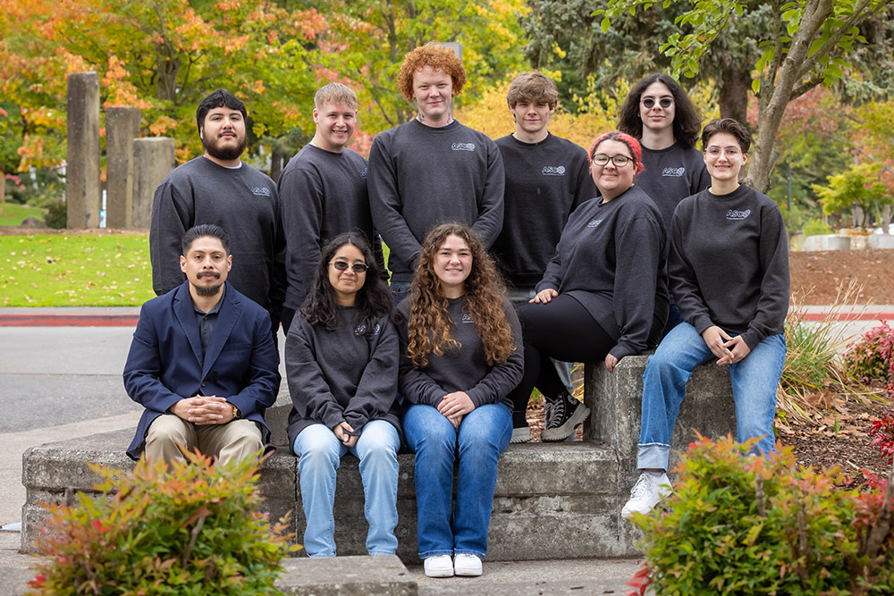 An outdoor group photo of the Associated Students of Chemeketa student government members for the 2024-2025 academic year.